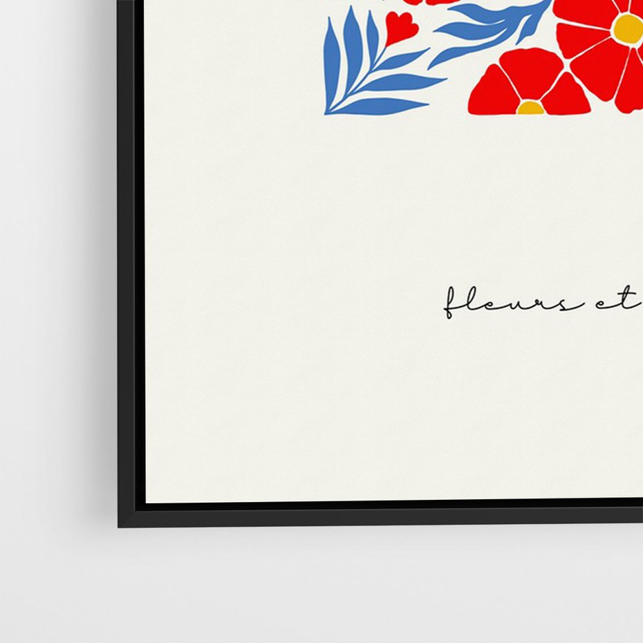 Obraz w ramie 50x70 - Tajemnicza Droga - nowoczesna kwiatowa kompozycja, czerwony i niebieski - rama czarna