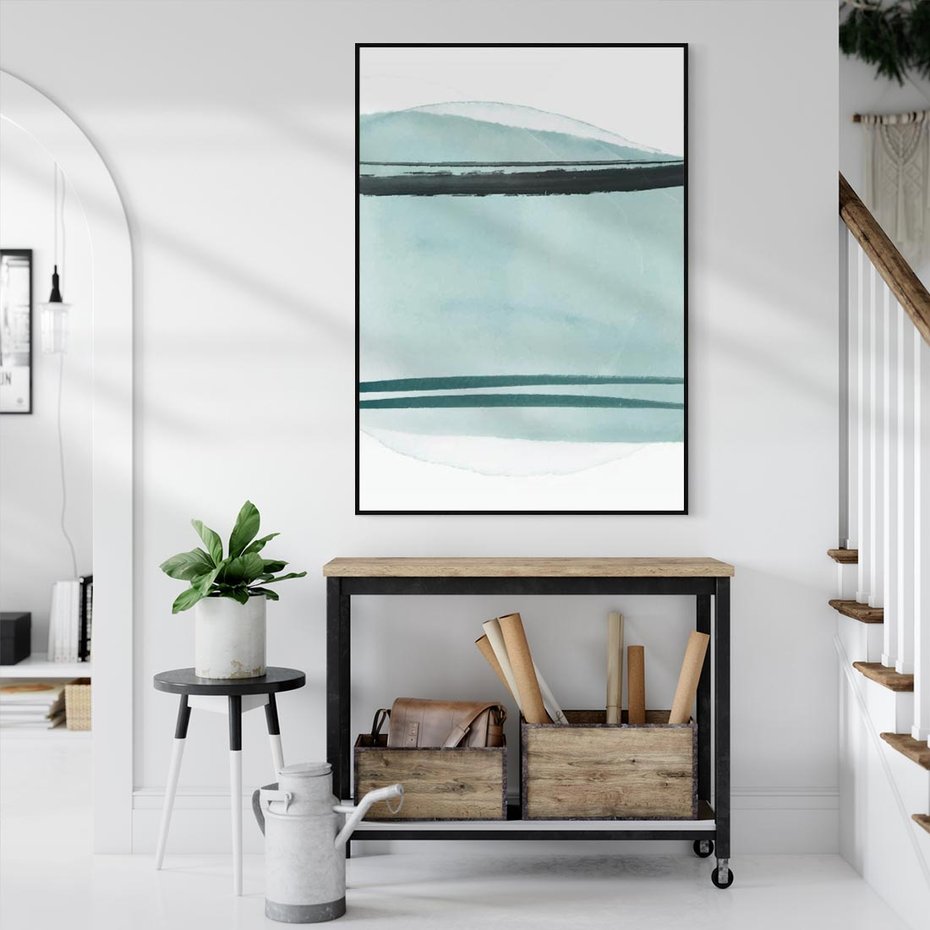 Obraz w ramie 70x100 - Turkusowy Świat - minimlizm, abstrakcja - rama czarna