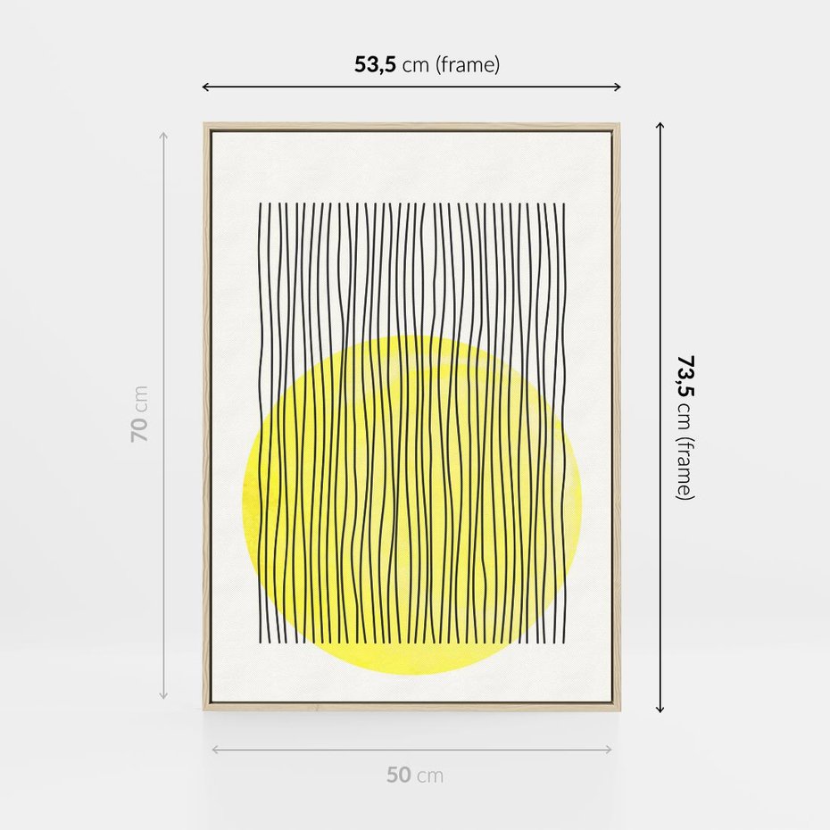 Obraz w ramie 50x70 - Ciepłe Przenikanie - geometria, żółte koło - rama drewno