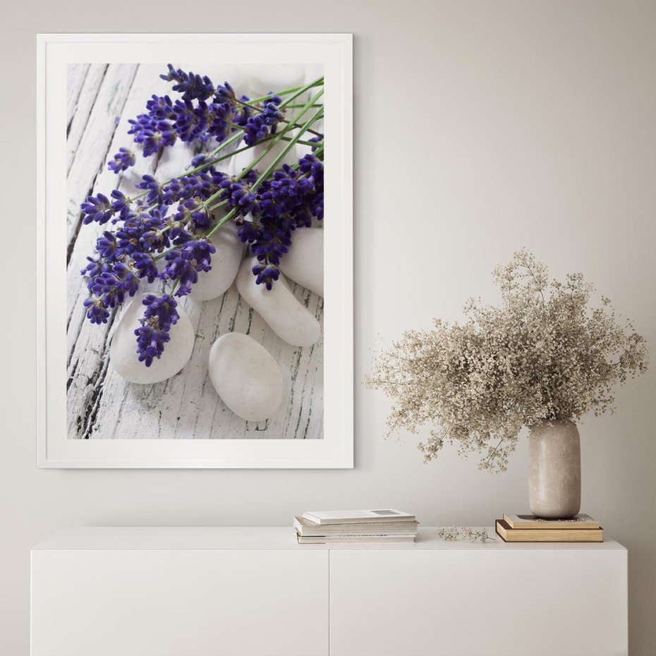 Plakat w ramie 30x40 - relaks z aromatem - lawenda, spa - rama biała