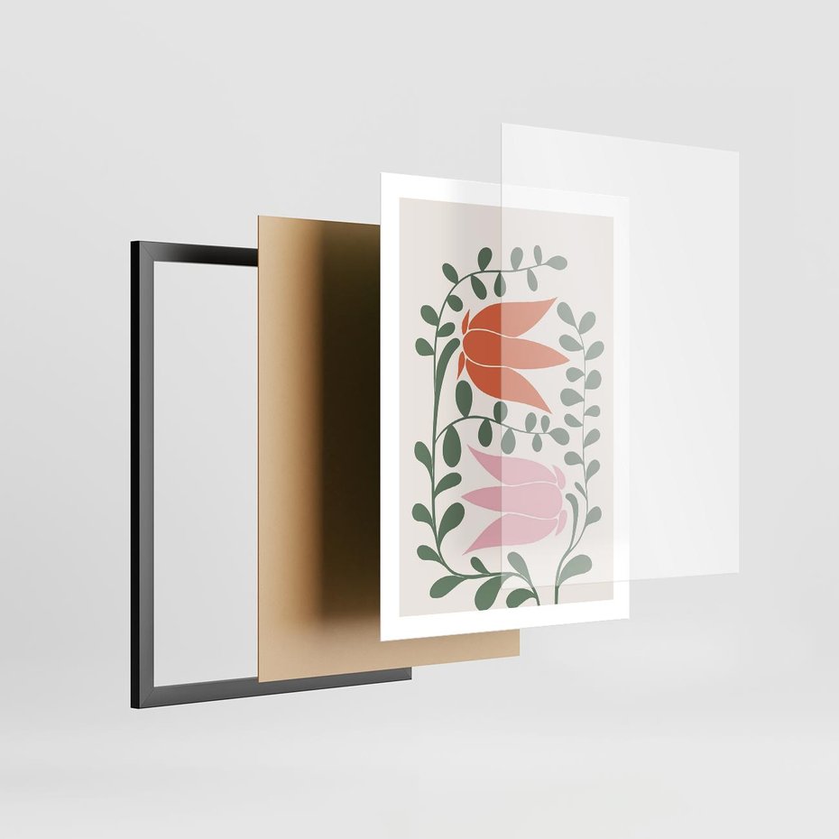 Plakat w ramie 50x70 - Rozkwitające Kontury - plakat, kwiaty - rama czarna