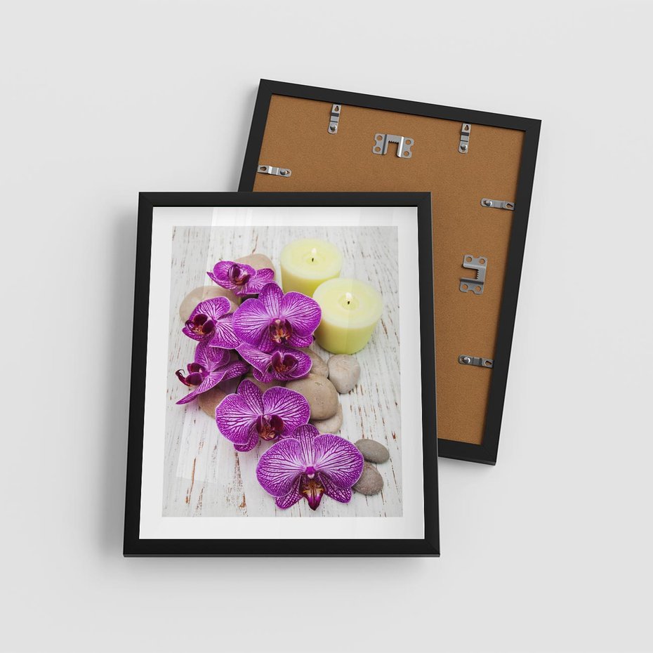 Plakat w ramie 40x50 - Relaksujące spa w otoczeniu orchidei - spa, świece - rama czarna