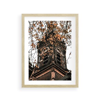 Plakat w ramie 40x50 - Jesienna Wieża w Liściach - architektura, wieża - rama drewno