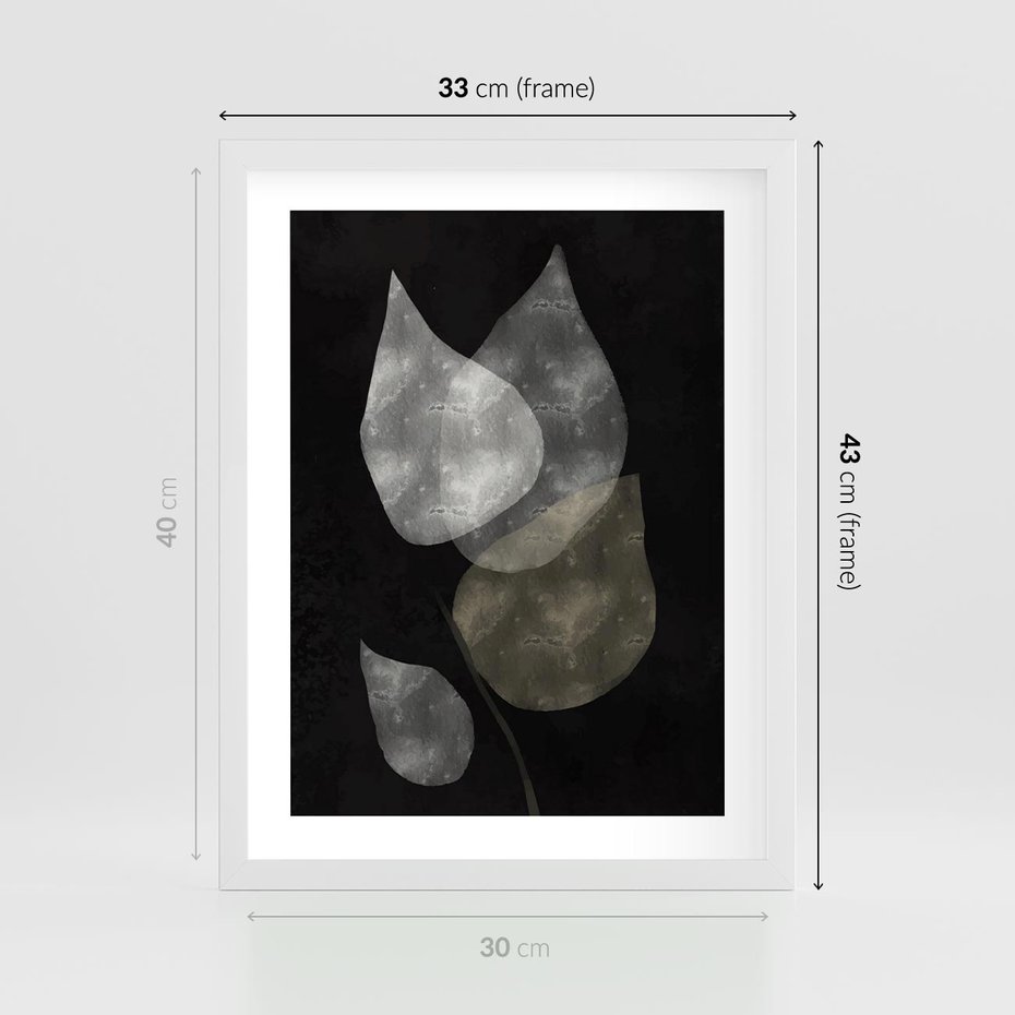 Plakat w ramie 30x40 - Mroczne Złudzenia - abstrakcyjne liście, mroczna atmosfera - rama biała