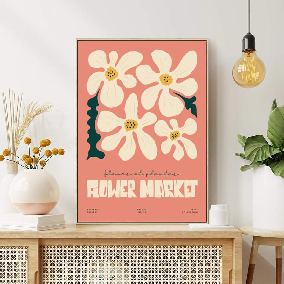 Obraz w ramie 80x120 - Szkicowane Kolorowe Uczucia - kwiatowa kompozycja, minimalizm - rama drewno