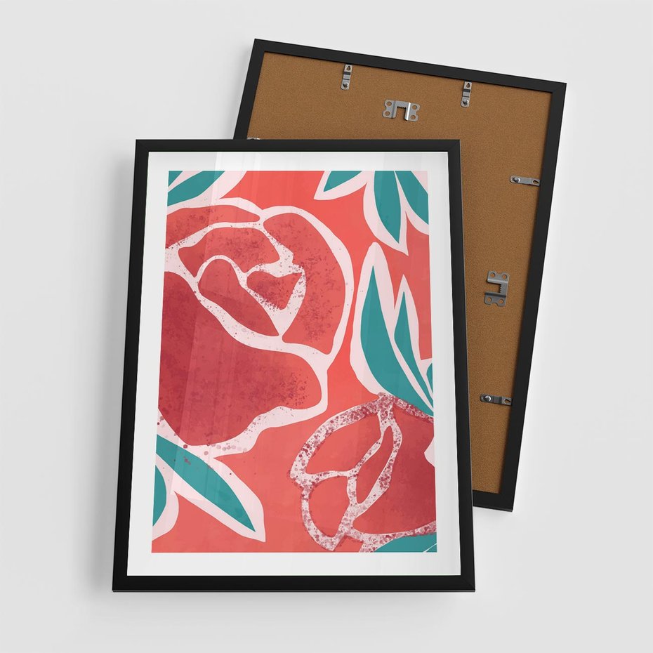 Plakat w ramie 50x70 - Rozkwitające Kształty - nowoczesny plakat, abstrakcyjne róże - rama czarna