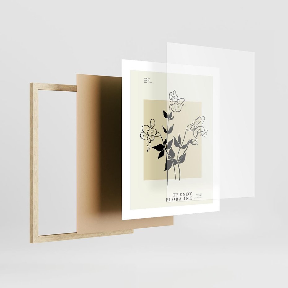 Plakat w ramie 40x50 - Malowane szkicowe tęsknoty - kwiaty, typografia - rama drewno