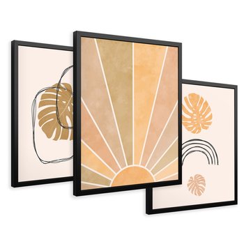 Zestaw obrazy w ramie 30x40 galeria - Boho, monstera, tęcza, nowoczesne - rama czarna