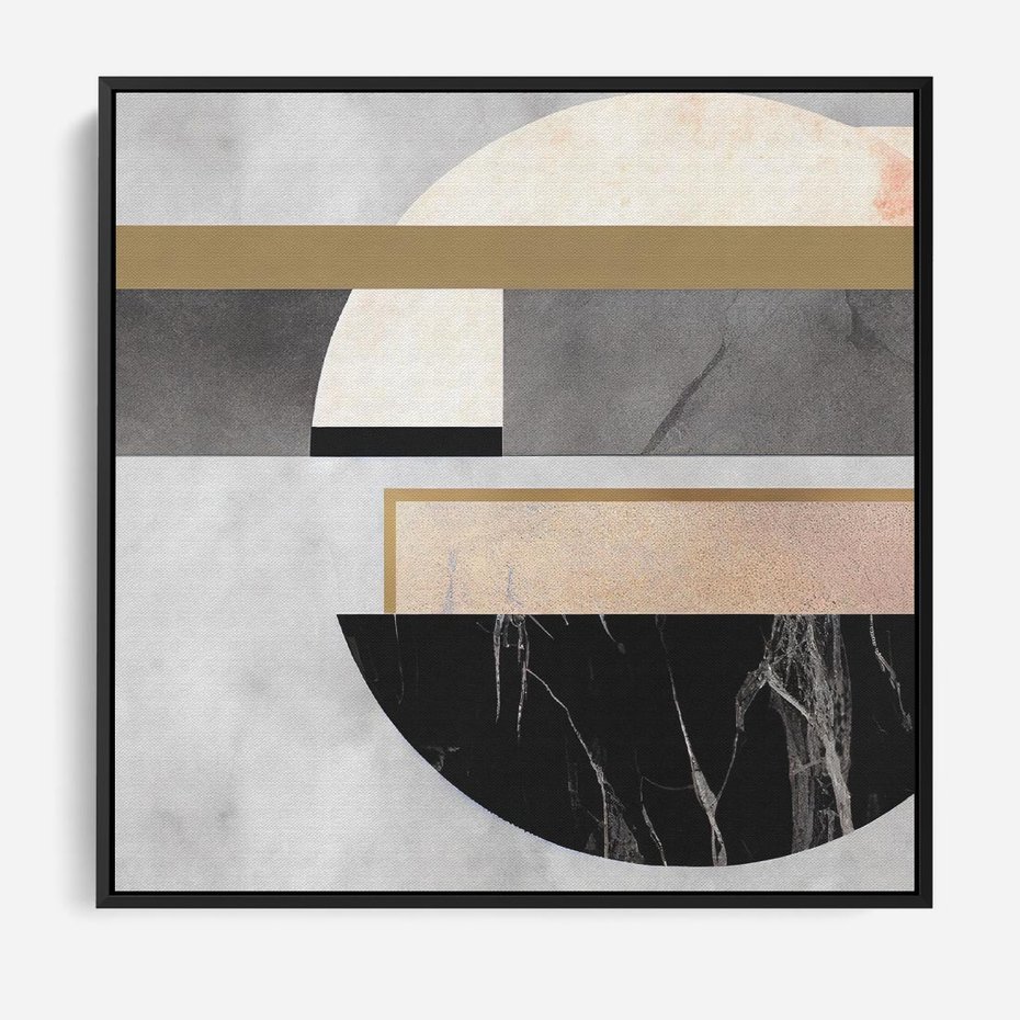 Obraz w ramie 50x50 - Biało-Czarne Formy - nowoczesna geometria, koło - rama czarna