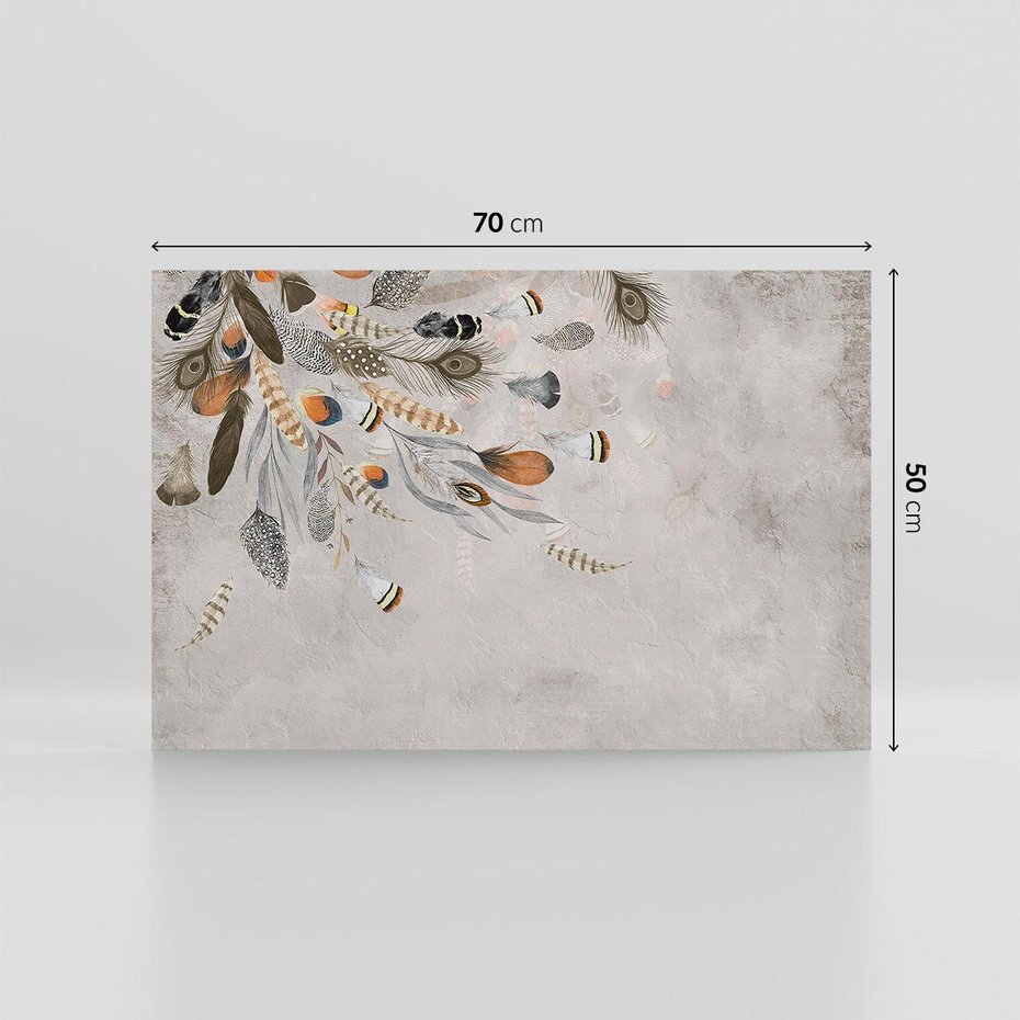 Obraz na płótnie 70x50 - Sploty losu na płótnie - kompozycja boho piór, indiańskie pióra