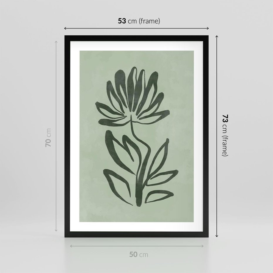 Plakat w ramie 50x70 - Zieleń Wyjątkowego Ukojenia - zielona abstrakcja, zgaszona zieleń - rama czarna