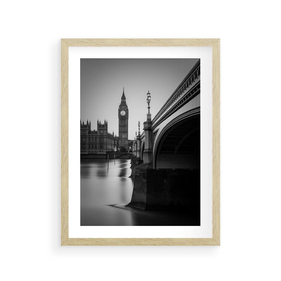 Plakat w ramie 30x40 - Majestatyczny Big Ben w Londynie - Londyn, most - rama drewno