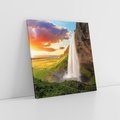 Obraz na płótnie 40x40 - Zachód słońca nad islandzkim wodospadem - Islandia, wodospad