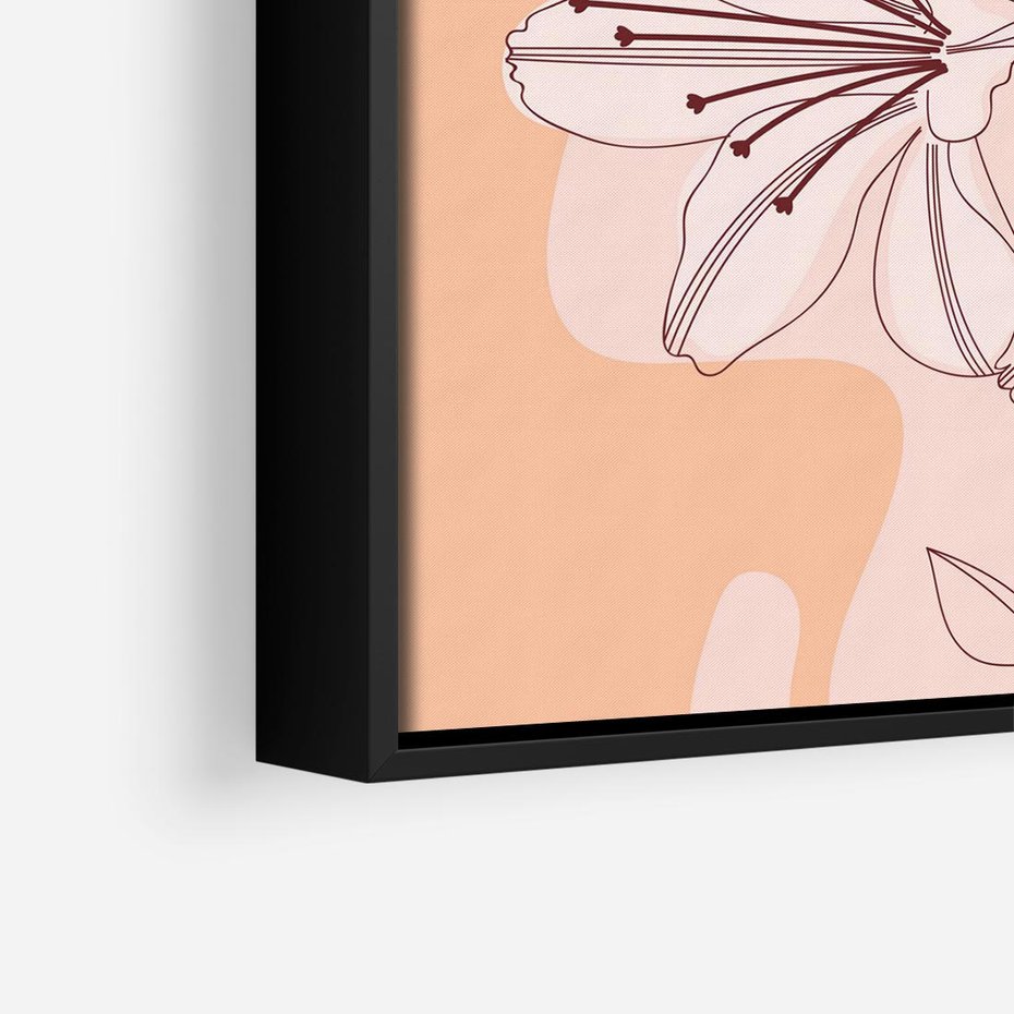 Obraz w ramie 50x50 - Kwiatowa Harmonia - minimalistyczny plakat, pudrowe kwiaty - rama czarna