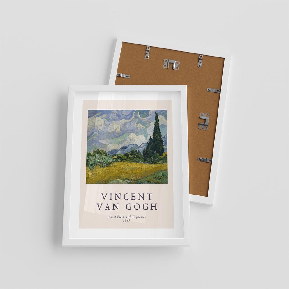 Plakat w ramie 30x40 - Pole z Cyprysami - reprodukcja obrazu, van gogh - rama biała