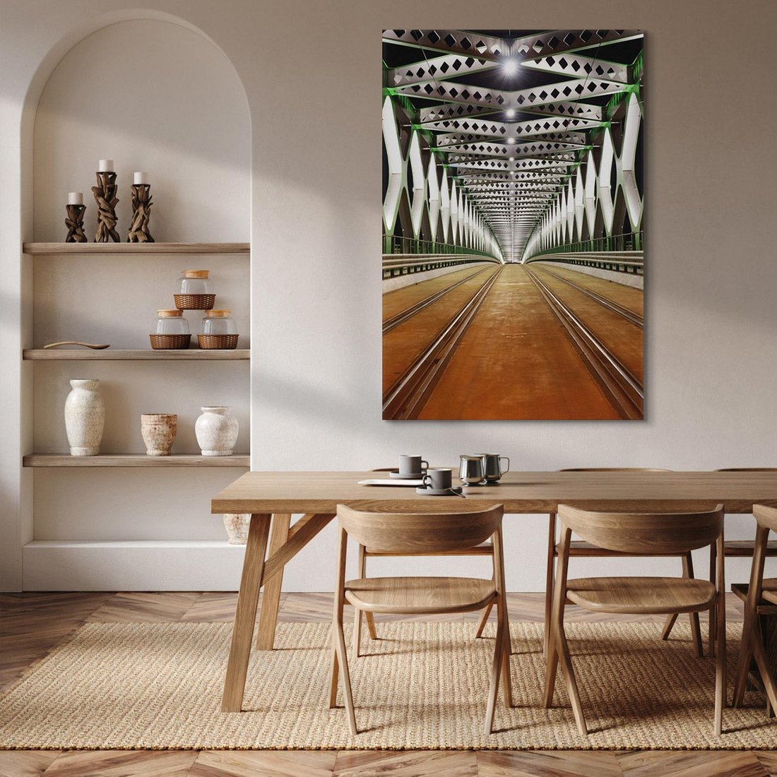 Obraz na płótnie 50x70 - Most kolejowy w nocy - most, kolej