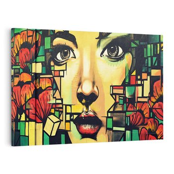 Obraz na płótnie 100x70 - Twarze na murze - twarz, graffiti