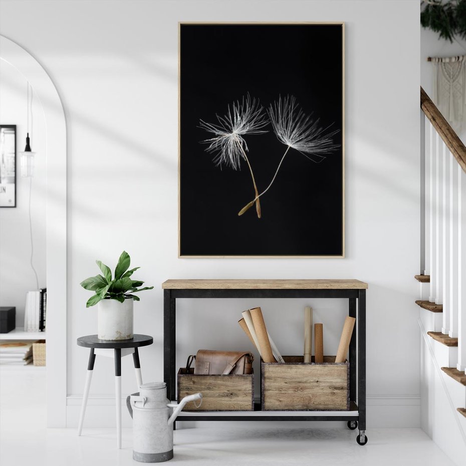 Obraz w ramie 70x100 - Delikatność Wiatru - dmuchawce, makro - rama drewno