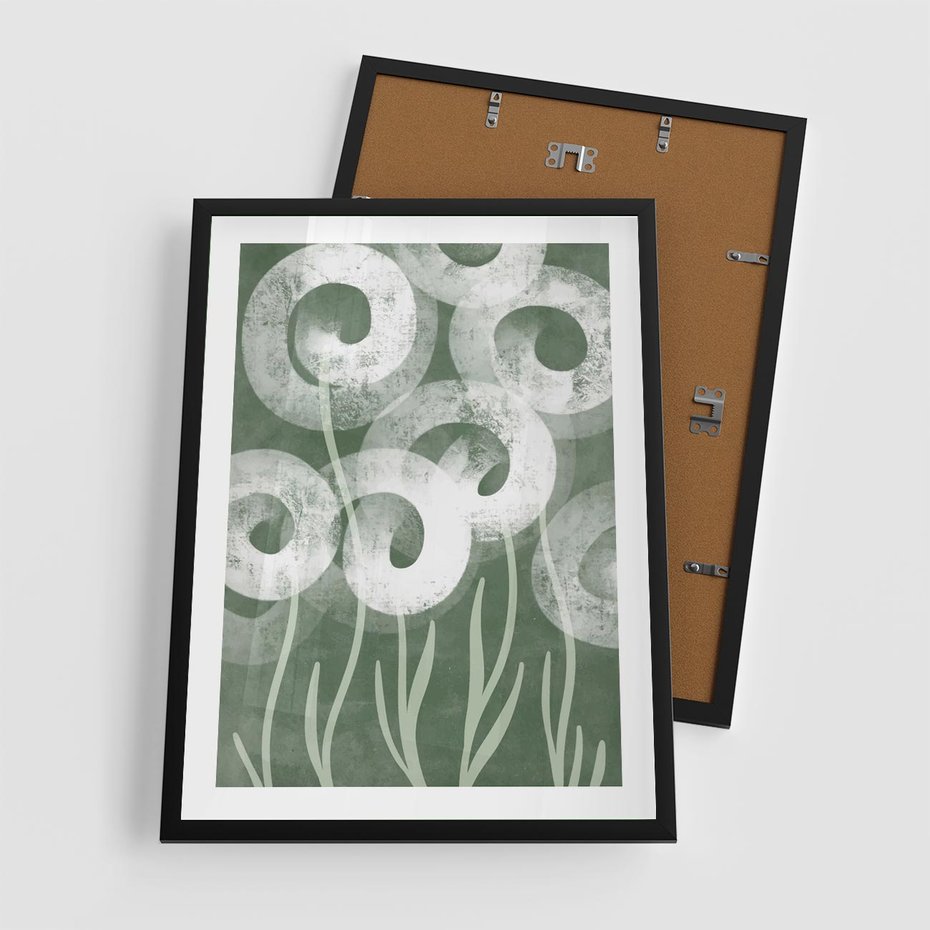 Plakat w ramie 50x70 - Spokojne Plamy Natury - zielony plakat, roślinne motywy - rama czarna