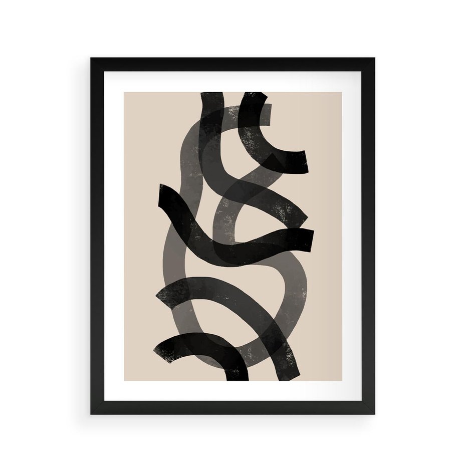 Plakat w ramie 40x50 - Strukturalne Odbicia Innowacji - zaplątane minimalistyczne linie, na bezowym tle - rama czarna