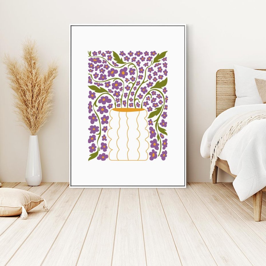 Obraz w ramie 50x70 - Witalność Kwiatów - kwiaty w wazonie, minimalistyczna kompozycja - rama biała