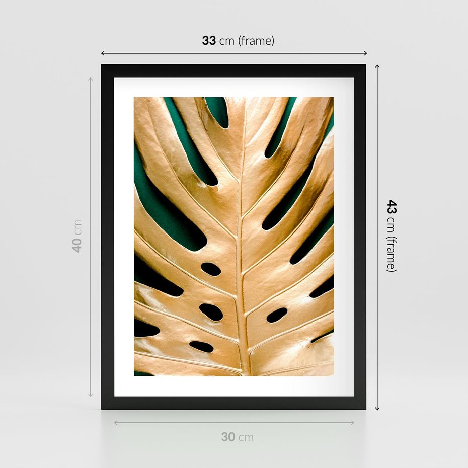 Plakat w ramie 30x40 - Piękno i Styl - złote, liście - rama czarna