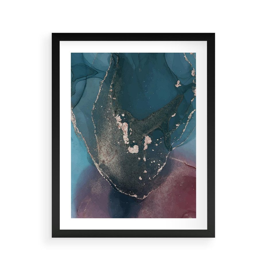 Plakat w ramie 40x50 - Luksusowy Kontrast - marmur, granat i fiolet - rama czarna