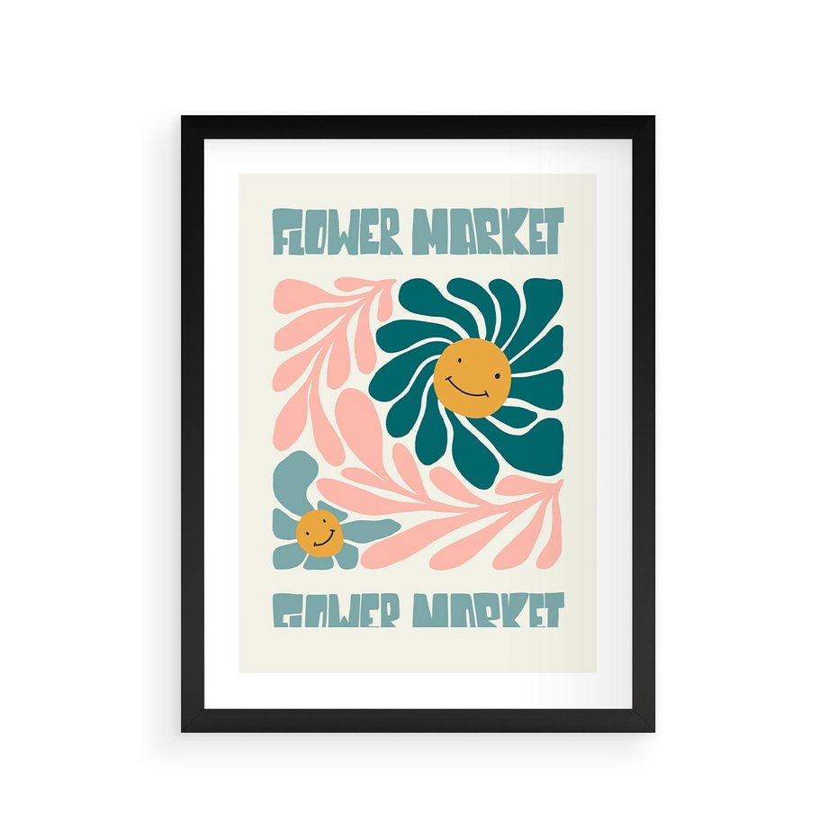 Plakat w ramie 30x40 - Harmonia płatków kwiatów - kwiatowa retro kompozycja, pastelowe kolory - rama czarna