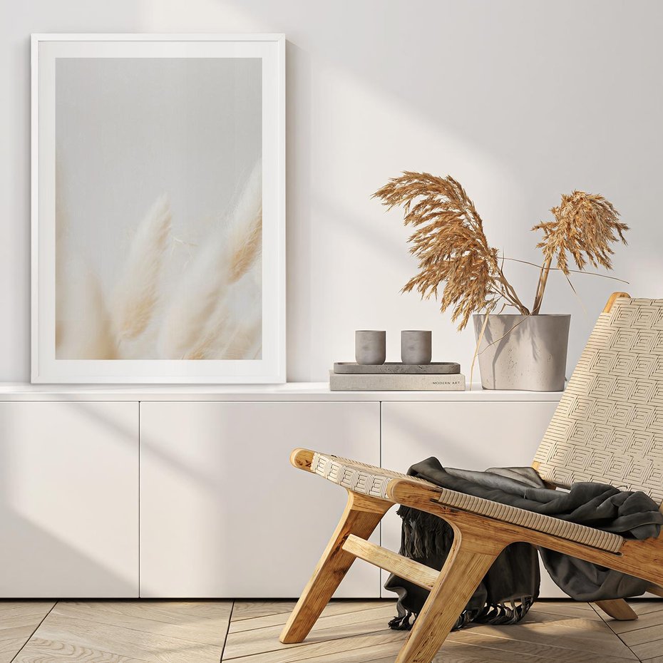 Plakat bez ramy 30x40 - Biały Spokój - białe trawy, suche trawy pampas