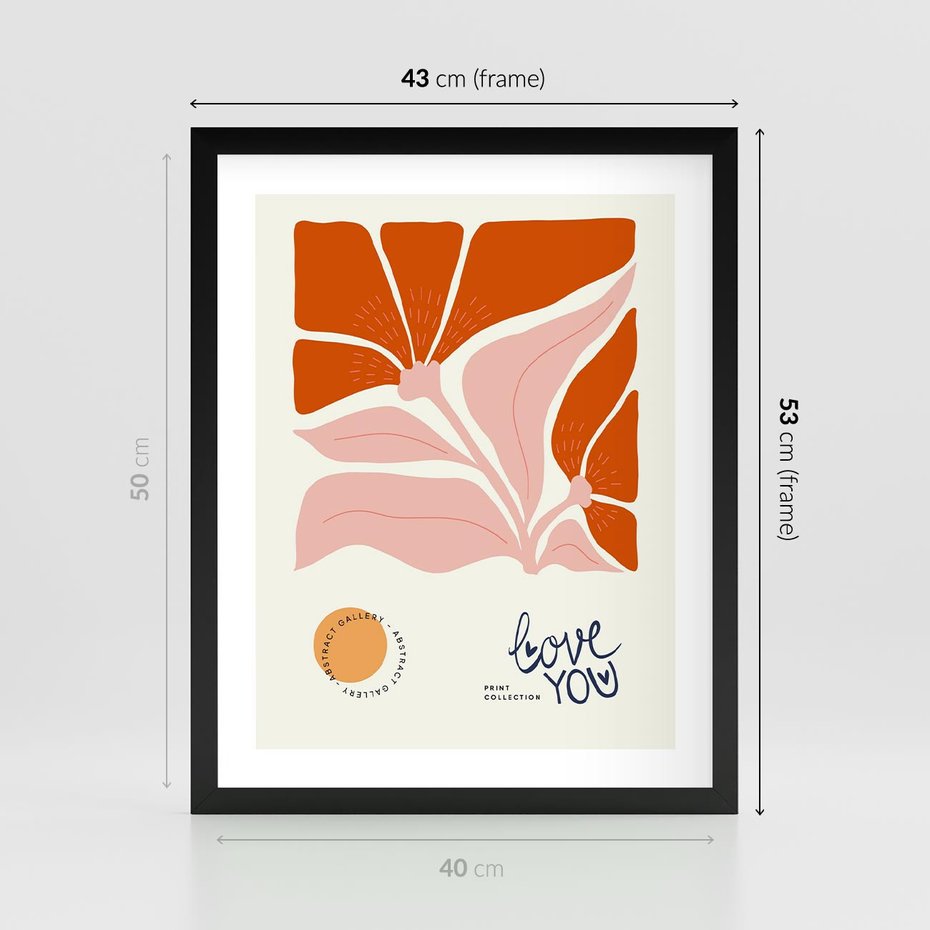 Plakat w ramie 40x50 - Miłość w Kwiatowym Sercu - kwiaty, miłość - rama czarna