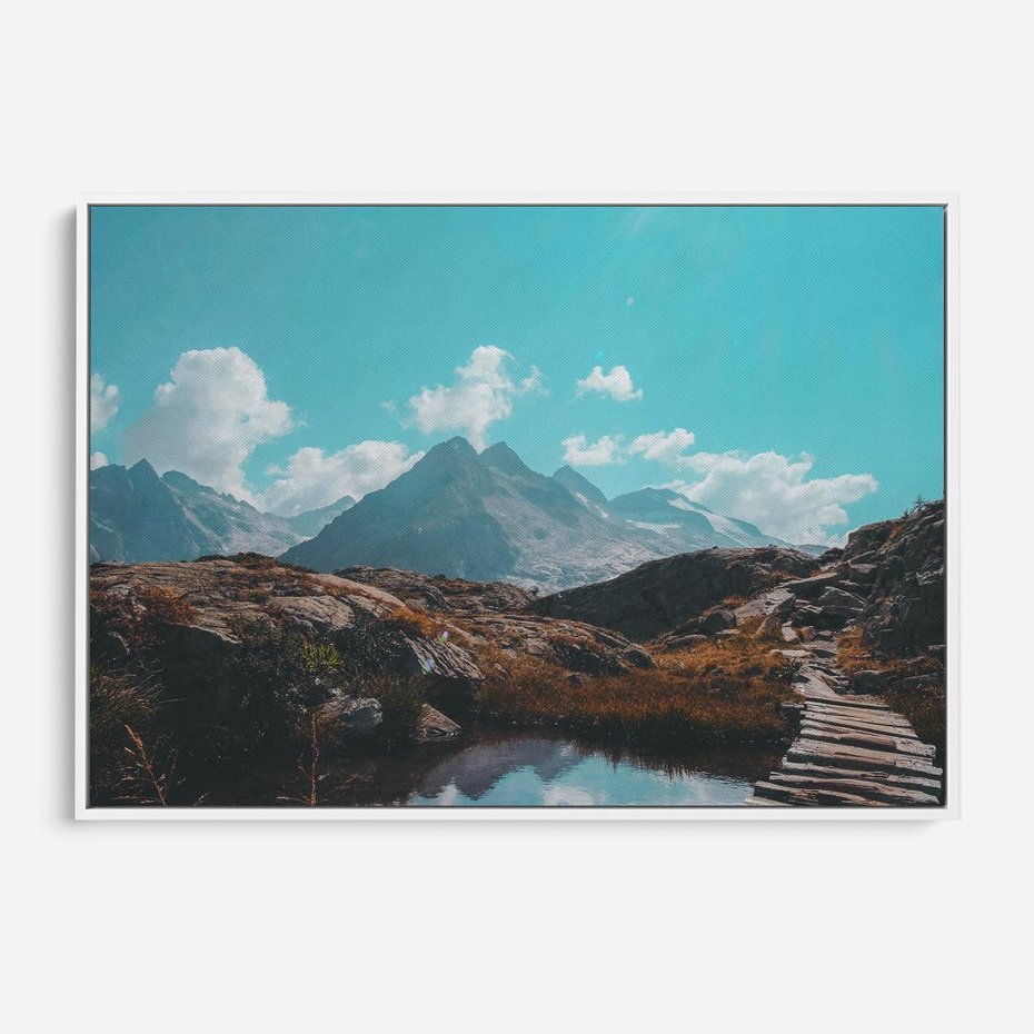 Obraz w ramie 70x50 - Inspirujący Pejzaż - ścieżka, górska - rama biała