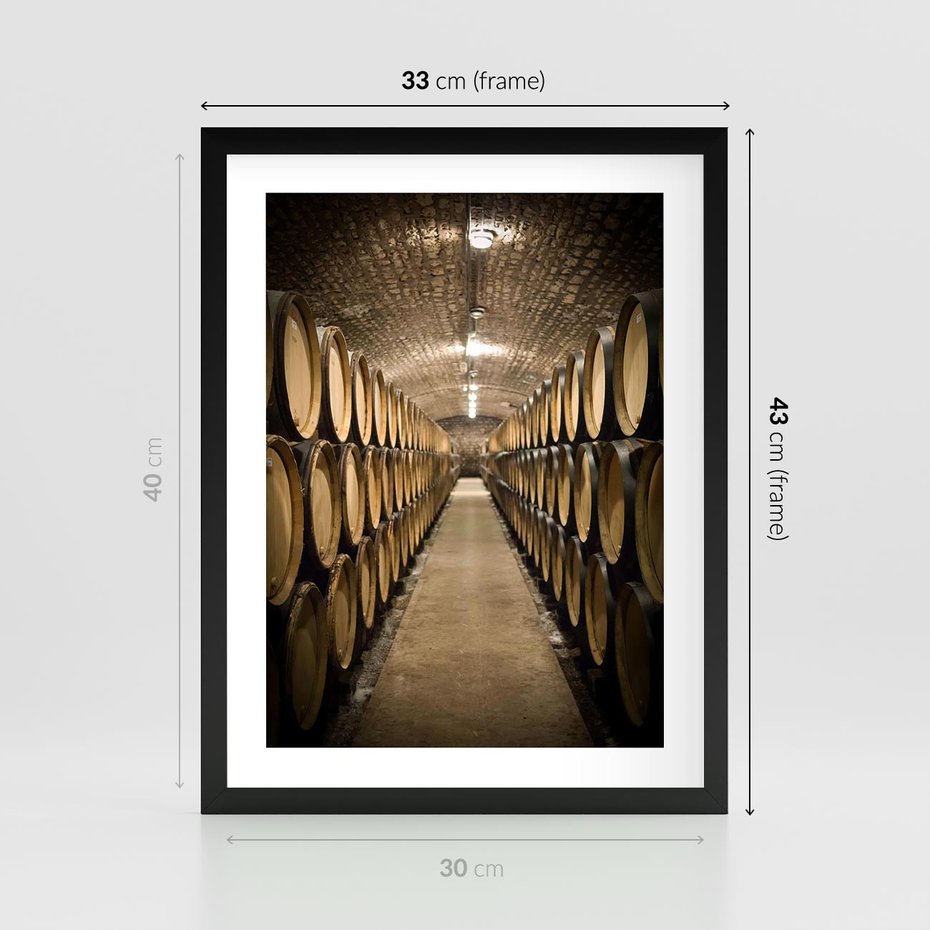Plakat w ramie 30x40 - Winniczka - winnica, beczki - rama czarna