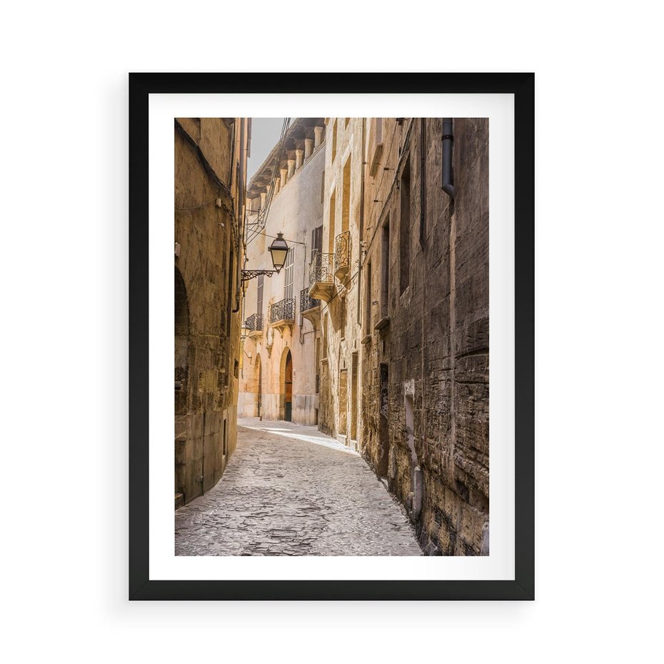 Plakat w ramie 50x70 - Perspektywa Uliczki - uliczka, perspektywa - rama czarna