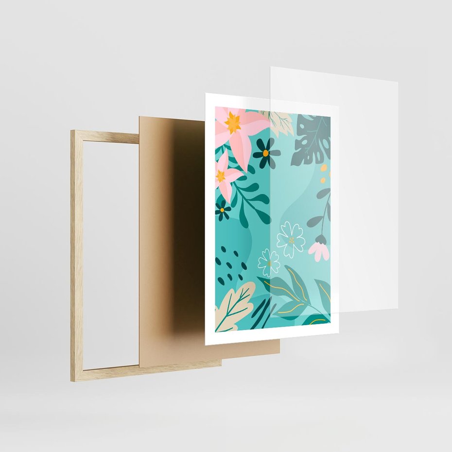 Plakat w ramie 50x70 - Rozkwitające Widoki - pastelowa kompozycja, kwiaty - rama drewno