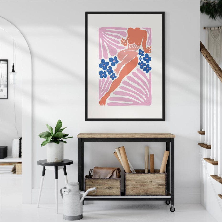 Plakat w ramie 30x40 - Opowieść Ognistych Rytów - nowoczesny kobiecy akt, graficzne kształty - rama czarna