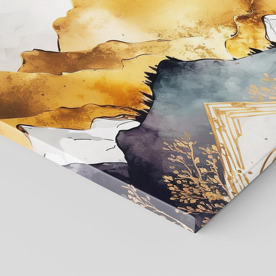 Obraz na płótnie 90x30 - Złote Góry - akwarela, graficzne góry