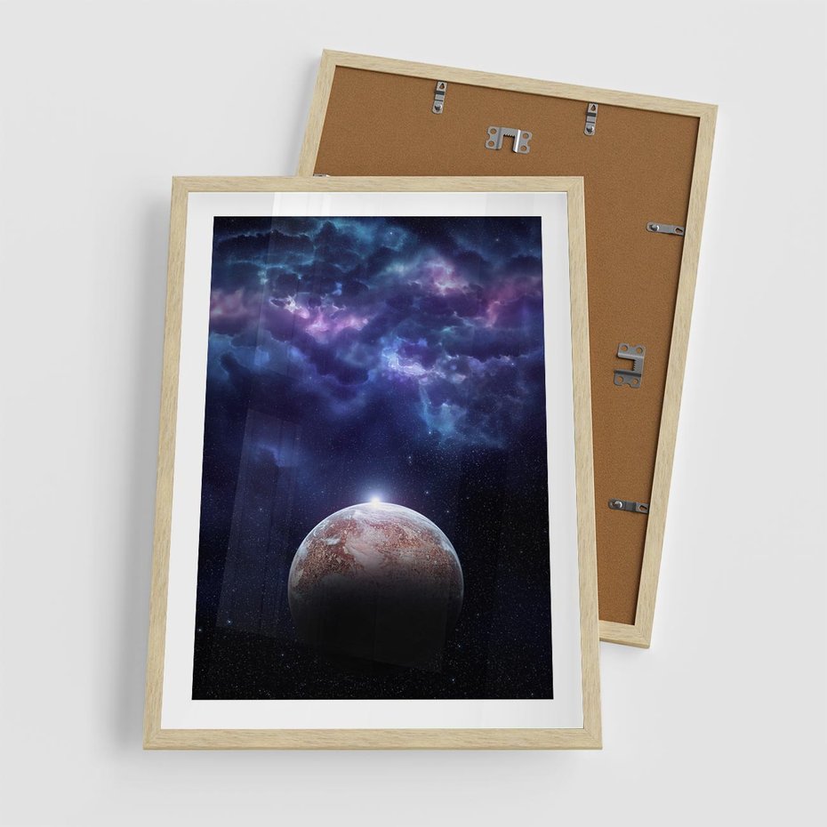 Plakat w ramie 50x70 - Kosmos - Ziemia i Księżyc - kosmos, ziemia - rama drewno