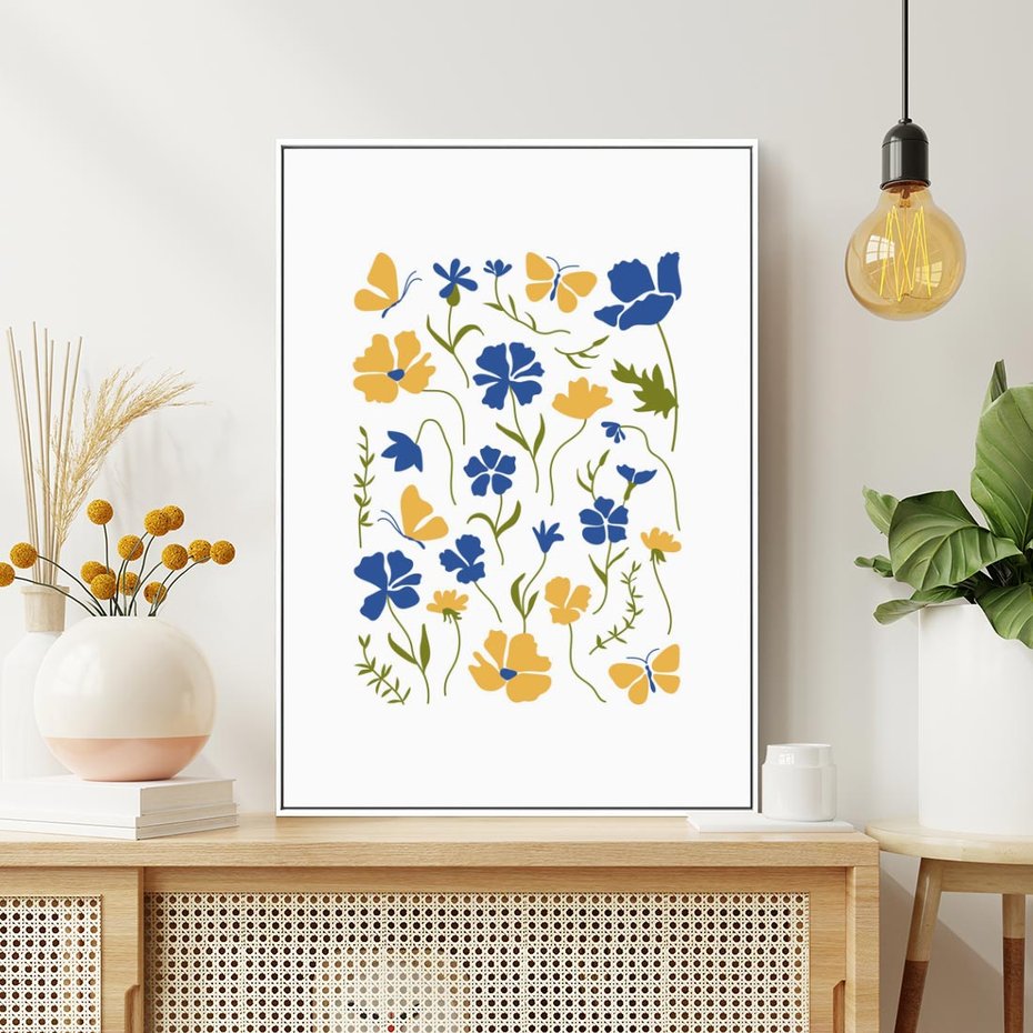 Obraz w ramie 80x120 - Odgłosy Wizji - kwiaty, sztuka nowoczesna - rama biała