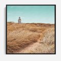 Obraz w ramie 50x50 - Tajemnicza Ścieżka - latarnia morska w oddali, suche trawy - rama czarna