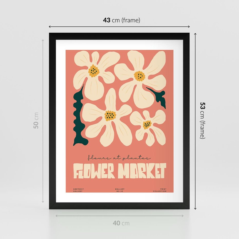 Plakat w ramie 40x50 - Szkicowane Kolorowe Uczucia - kwiatowa kompozycja, minimalizm - rama czarna