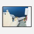 Obraz w ramie 100x70 - Malowniczy urok wyspy - Santorini, schodki - rama czarna