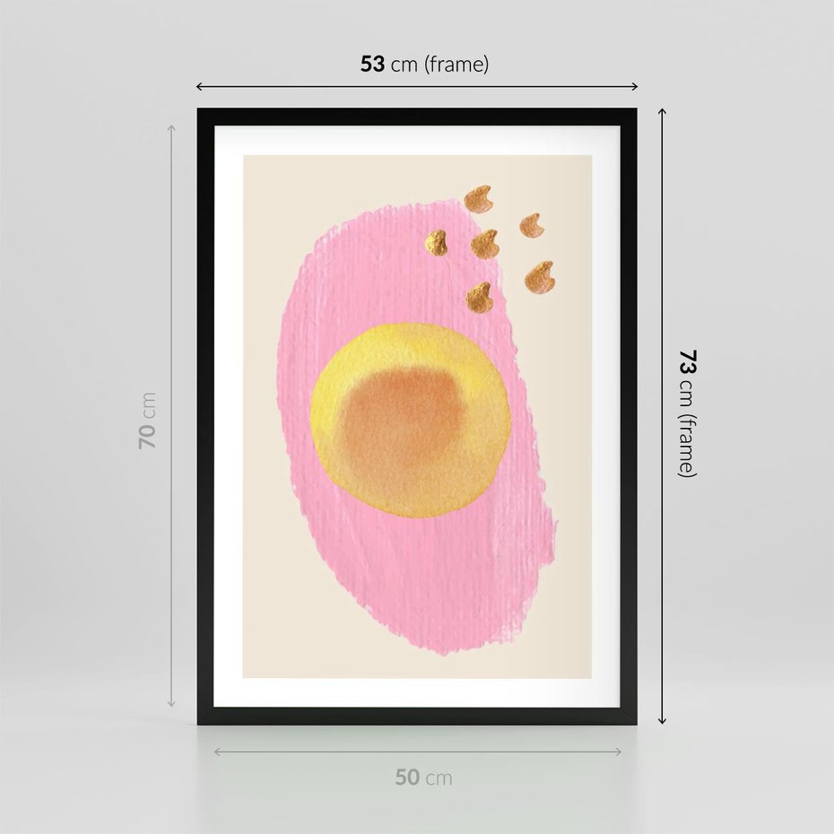 Plakat w ramie 50x70 - Migotliwe Dziwne Ścieżki - abstrakcyjna różowa plama, akwarela - rama czarna
