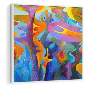 Obraz w ramie 50x50 - Płomienne Tańce Abstrakcji - energetyczna abstrakcja, dziwne formy - rama biała