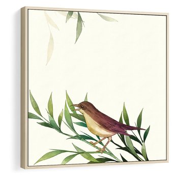 Obraz w ramie 50x50 - Roślinne Nastroje - japońska sztuka, ptak - rama drewno