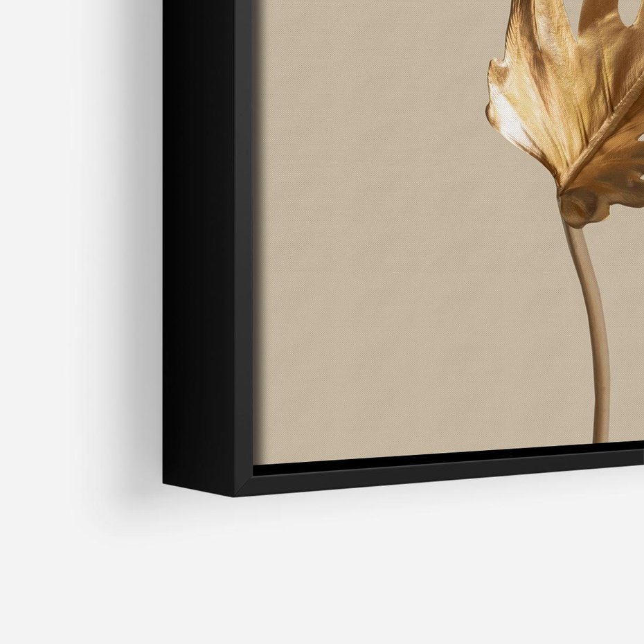 Obraz w ramie 50x50 - Piękno w Detalu - złoty, liść - rama czarna
