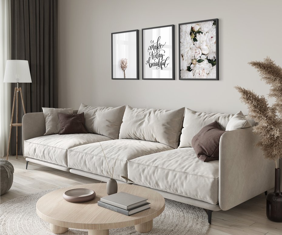 Zestaw obrazy w ramie 40x50 galeria - Kwiaty, piękno, minimalizm, typografia - rama czarna