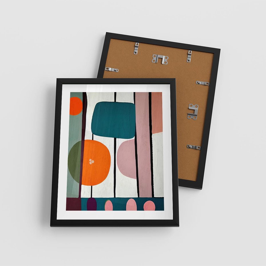 Plakat w ramie 40x50 - Migotliwa Aura Serca - abstrakcyjny obraz olejny, dziwne formy - rama czarna