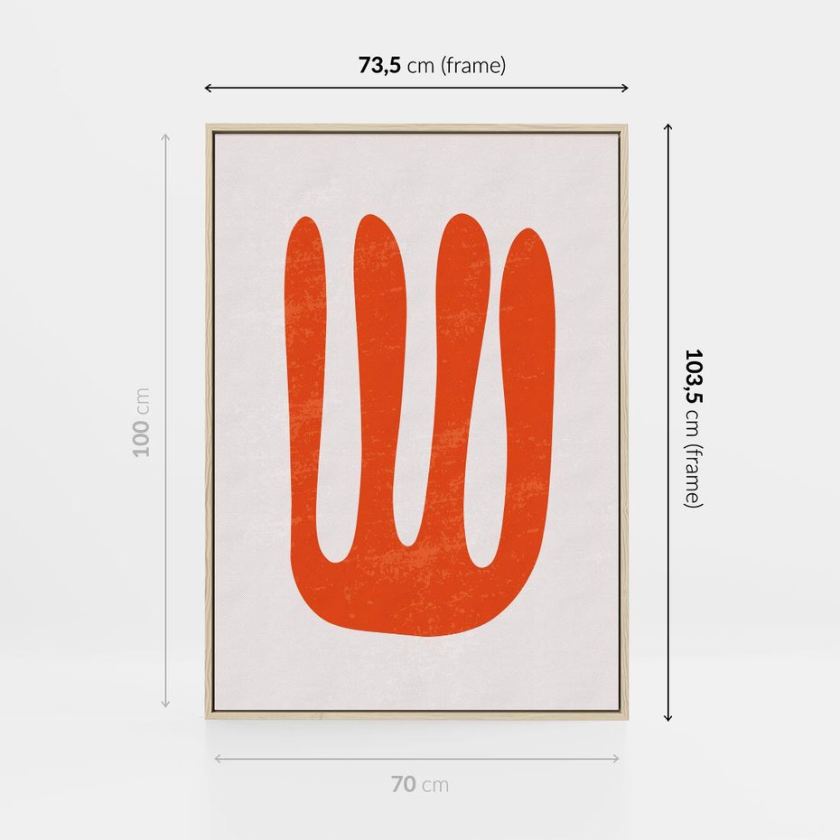 Obraz w ramie 70x100 - Eksploracja Nowego Światła - abstrakcyjna pomarańczowa forma, minimalizm - rama drewno