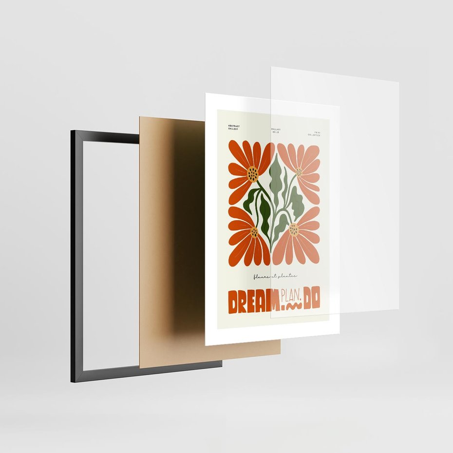 Plakat w ramie 30x40 - Księga Abstrakcji - sztuka nowoczesna, kolorowe kwiaty - rama czarna