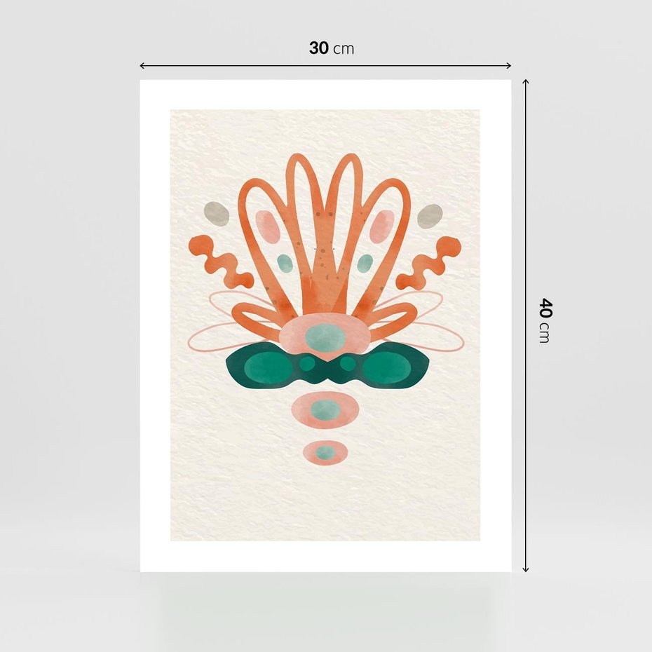 Plakat bez ramy 30x40 - Harmonia Nienormalności - akwarelowe abstrakcyjne kształty, zieleń i pomarańcz